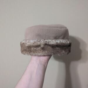 90's‎ Vintage Style Bimbo Tan Hat With Soft Furry Trim